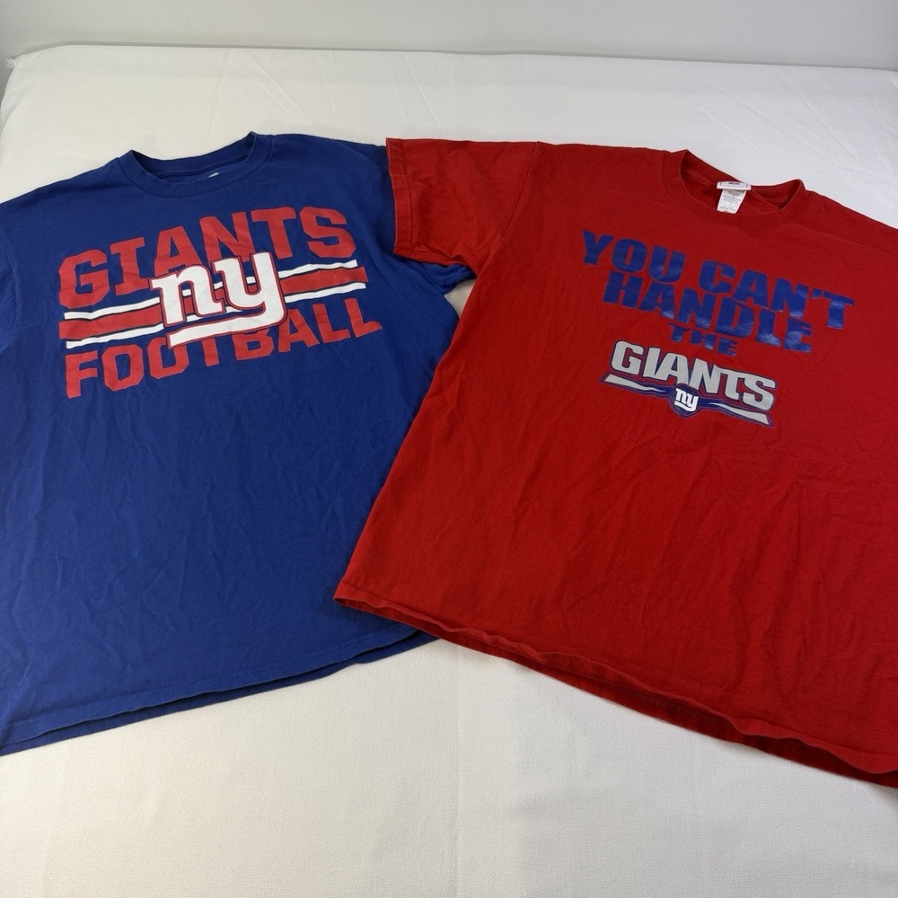 2 New York GIANTS Mens Size L T-shirt Football NFL Team Apparel Blue Red Cotton